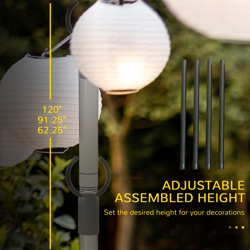 Outsunny 4 Pack of String Light Poles, 8' Light Poles for Hanging Outside Decor, Steel Lighting Stand for Patio, Backyard, Deck, Wedding Party, Black