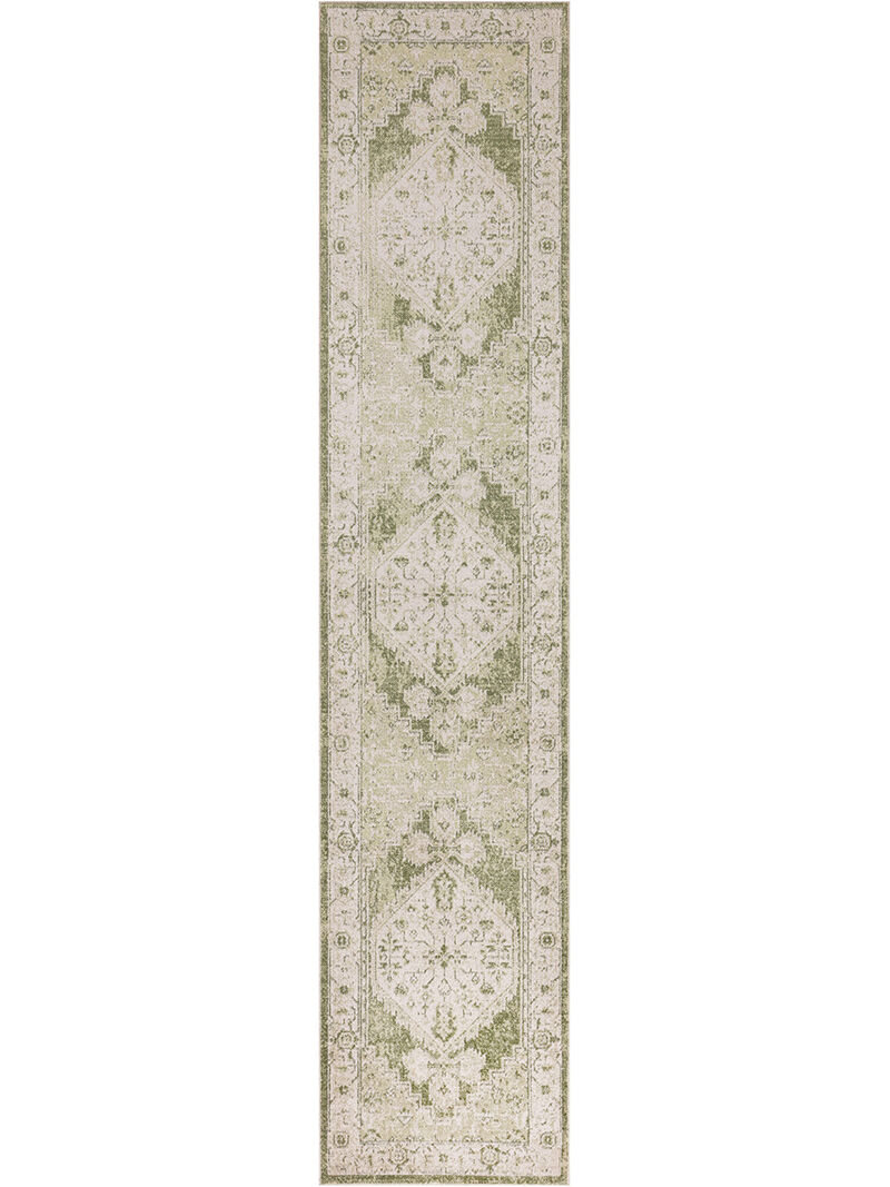 Astra Machine Washable ASW11 Ivory/Green 2'2" x 10' Rug