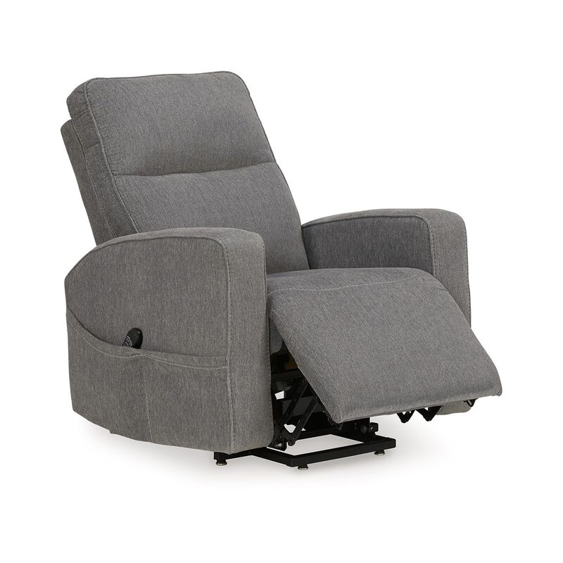 Lawson Power Lift Recliner Chair, Gray Polyester, Soft Foam Cushioned - Benzara