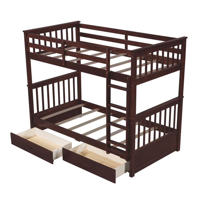 Whisen 80"x42.9" Twin-Over-Twin Bunk Bed, Solid Wood with 2 Drawers for Kids Bedroom image number 5