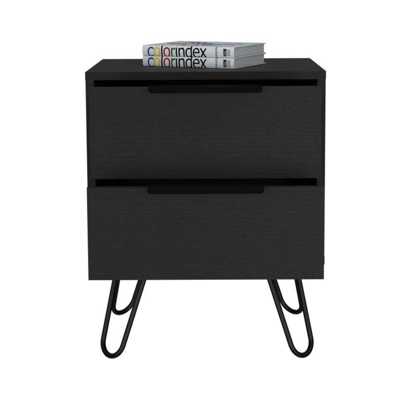 DEPOT E-SHOP Begonia 2 Nightstand, Hairpin Legs, Two Drawers, Black