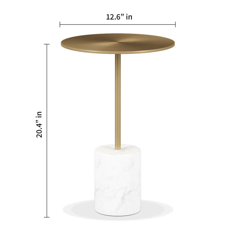 HomeRoots 20" White And Gold Steel And Marble Round End Table image number 4