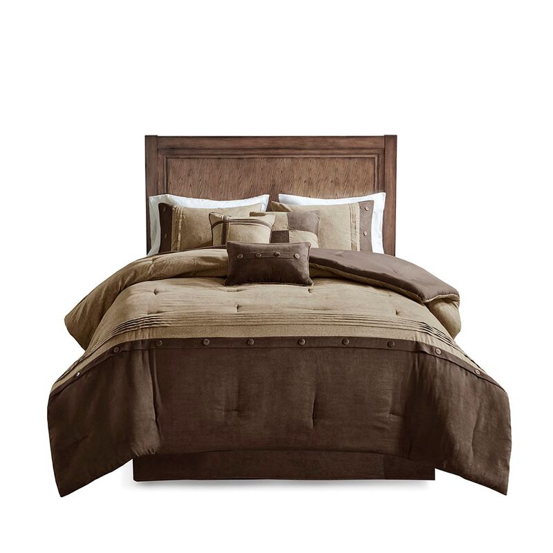 Gracie Mills Maldonado 7-Piece Rustic Faux Suede Comforter Set