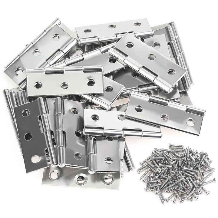 Sutemribor 30 Pieces Stainless Steel Folding Hinges, 1.73 Inch Cabinet Hinges, Small Door Hinges, Small Hinges with 180 Pieces S