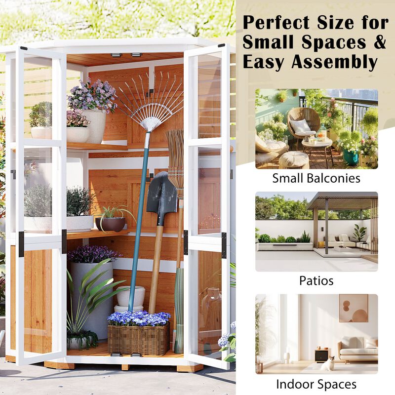 Garden Storage Shed & Mini Greenhouse with Waterproof Roof, Lockable Door & Shelves