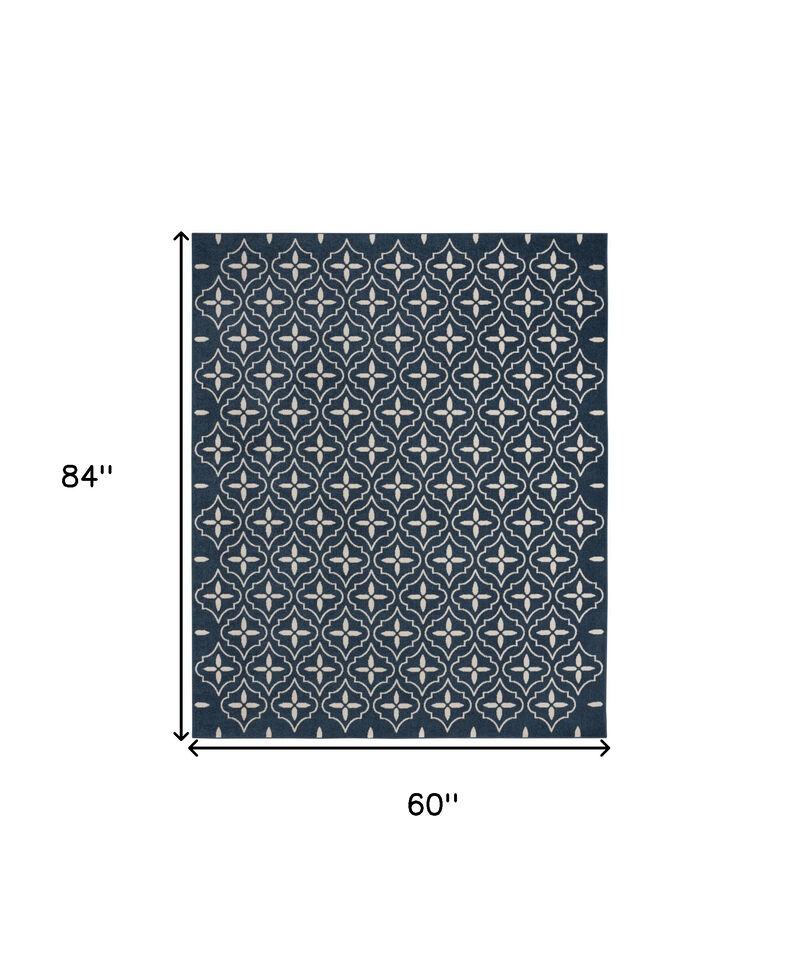 HomeRoots 5' X 7' Navy Blue And Ivory Geometric Indoor Outdoor Area Rug image number 4