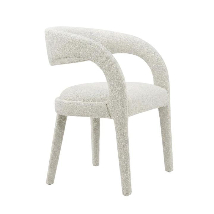 Boucle Upholstered Dining Chairs with Arms for Dining Room, Ivory, Set of 2
