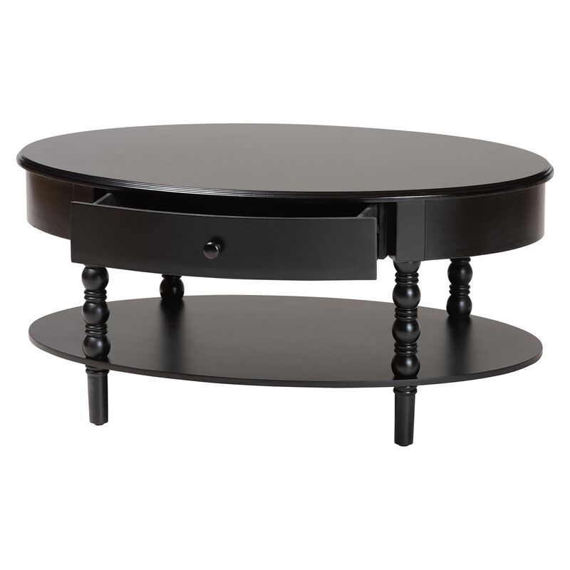 Baxton Studio Malinda Classic Black Wood 1 Drawer Coffee Table with Spindle Legs