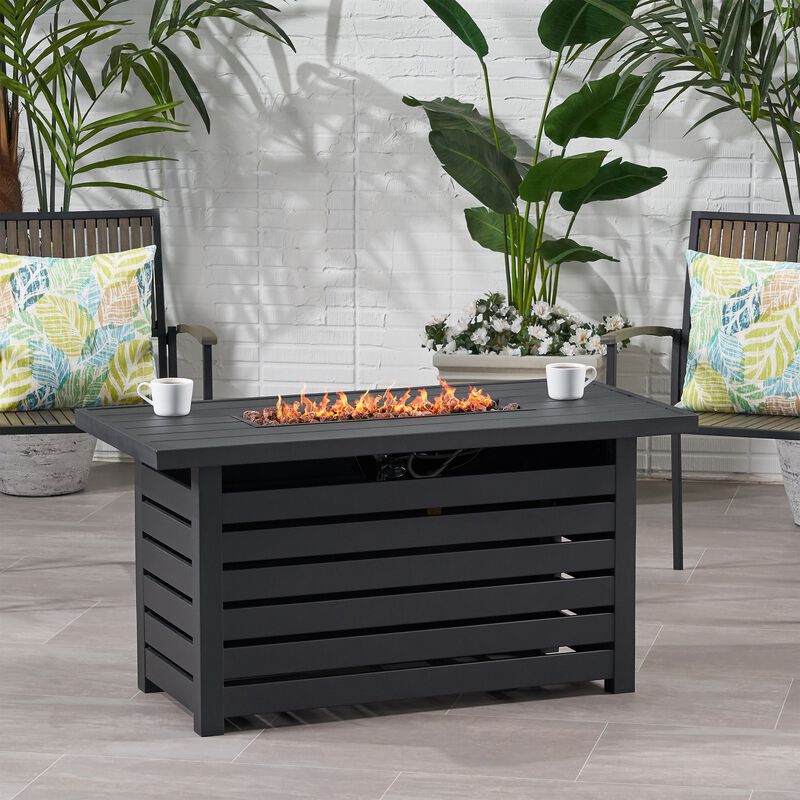 Mondawe 47.25" Rectangular Iron Breathable Fire Pit - 30 000 BTU Fire Pit Table in Matte Black image number 2