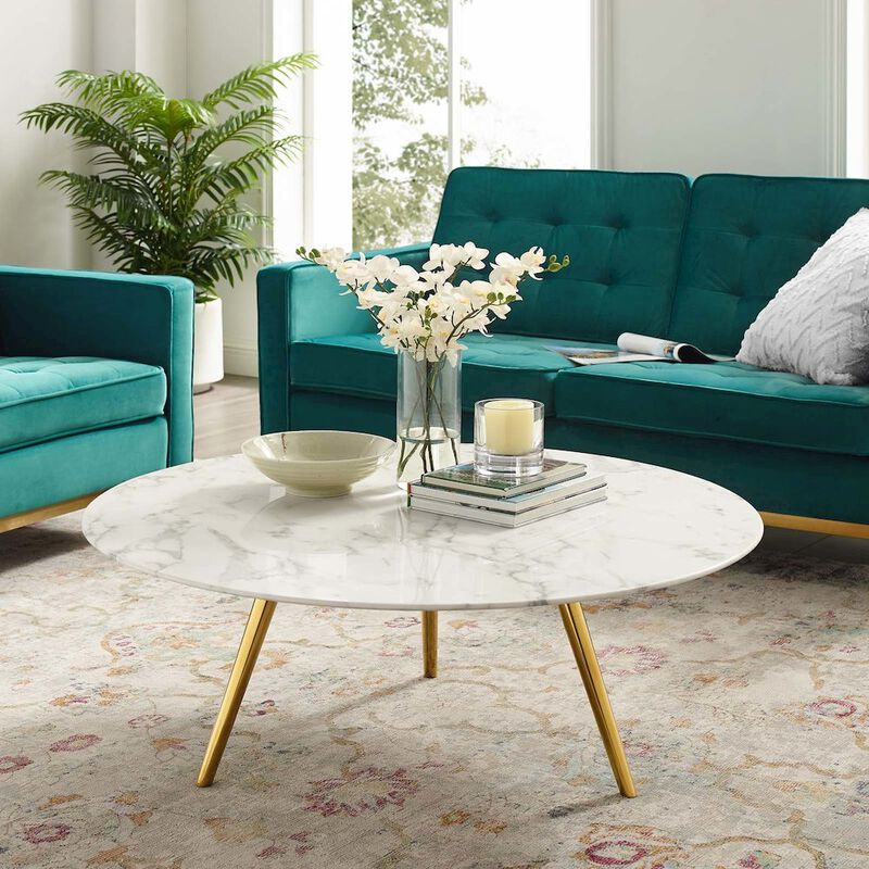 Lippa 40" Round Faux Marble Coffee Table with Tripod Base image number 1