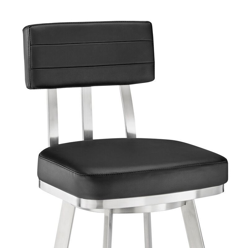 Jinab Swivel Stool in Brushed Stainless Steel with Black Faux Leather