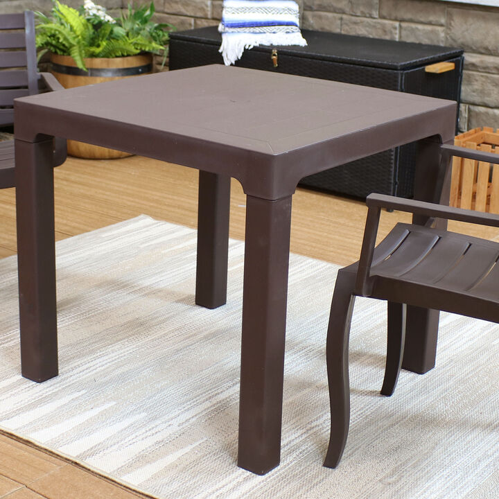 Sunnydaze 31.25 in Plastic Square Patio Dining Table - Brown