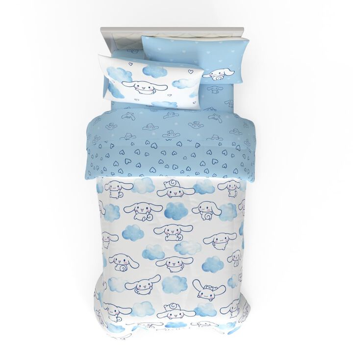 Franco Cinnamoroll Bedding 5 Piece Super Soft Cozy Reversible Comforter and Sheet Set with Sham, Twin, (100% Official Licensed P