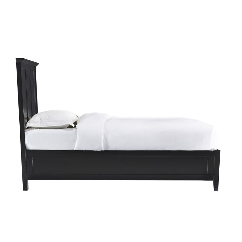 Neo King Size Bed, Panel Design Farmhouse Wood Frame with Slats, Black - Benzara