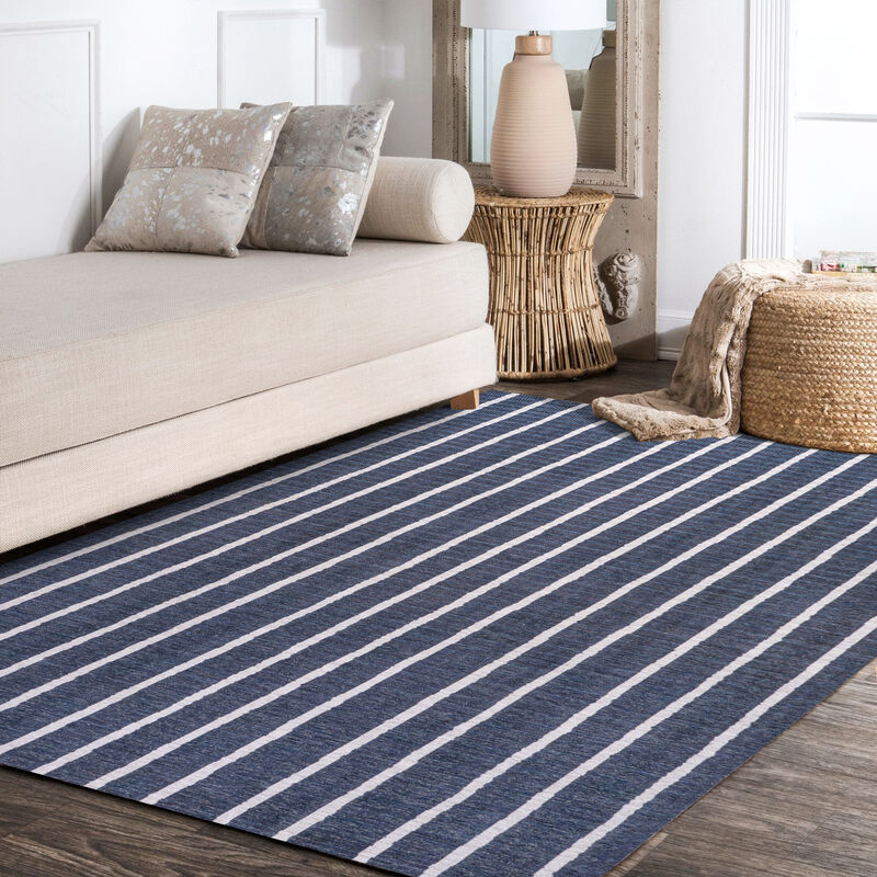 Rand Distressed Ticking Stripe Machine Washable Area Rug