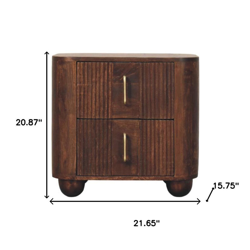 HomeRoots 21" Brown Solid Wood Distressed Two Drawer Nightstand image number 6