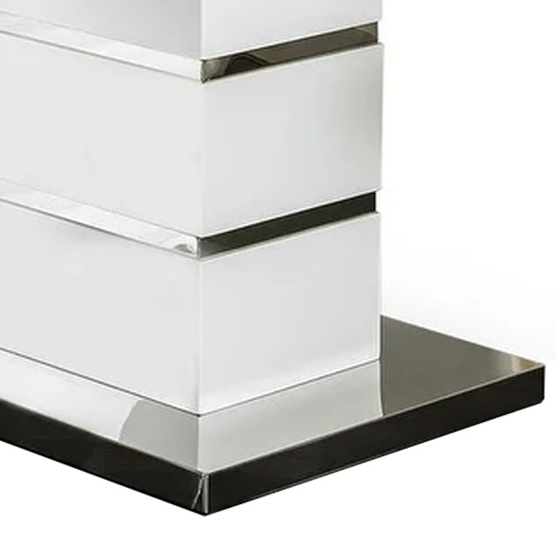 Extendable Dining Table with Metal Base, White and Silver - Benzara