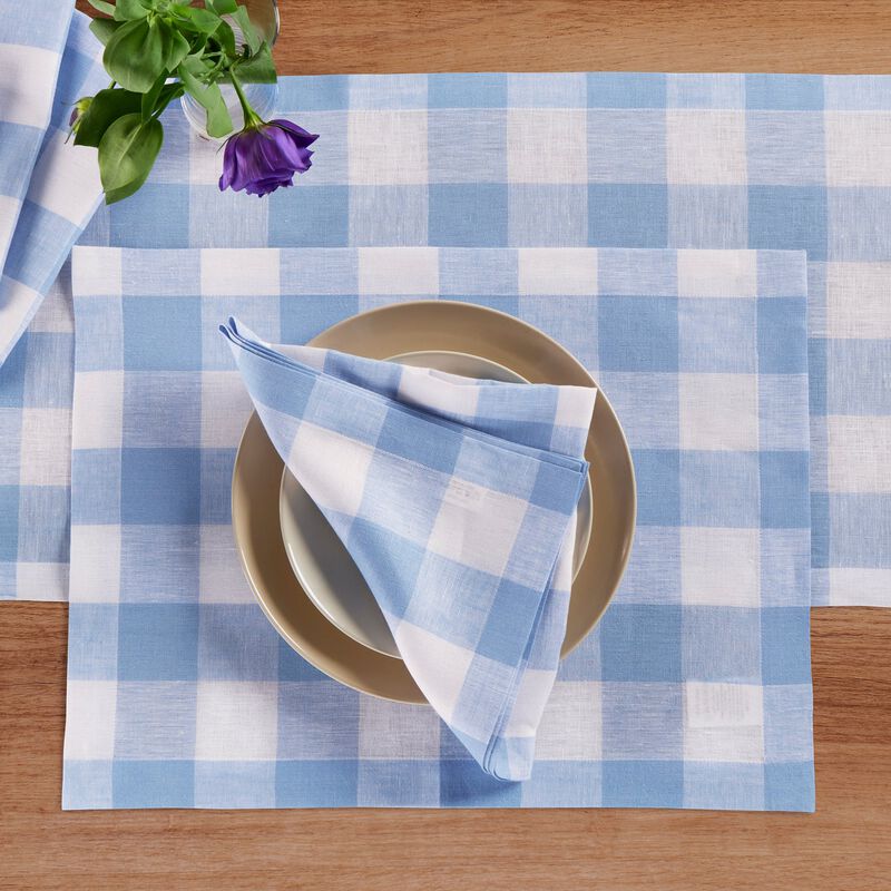 Solino Home Buffalo Check 100% Linen Placemats &ndash; Set of 4, 14 x 19 in, Machine Washable, Holiday and Everyday Dining