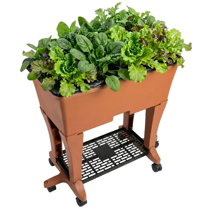 EarthBox Elevated Garden on Wheels &ndash; Self Watering Planter with Plant Food & Storage Shelf