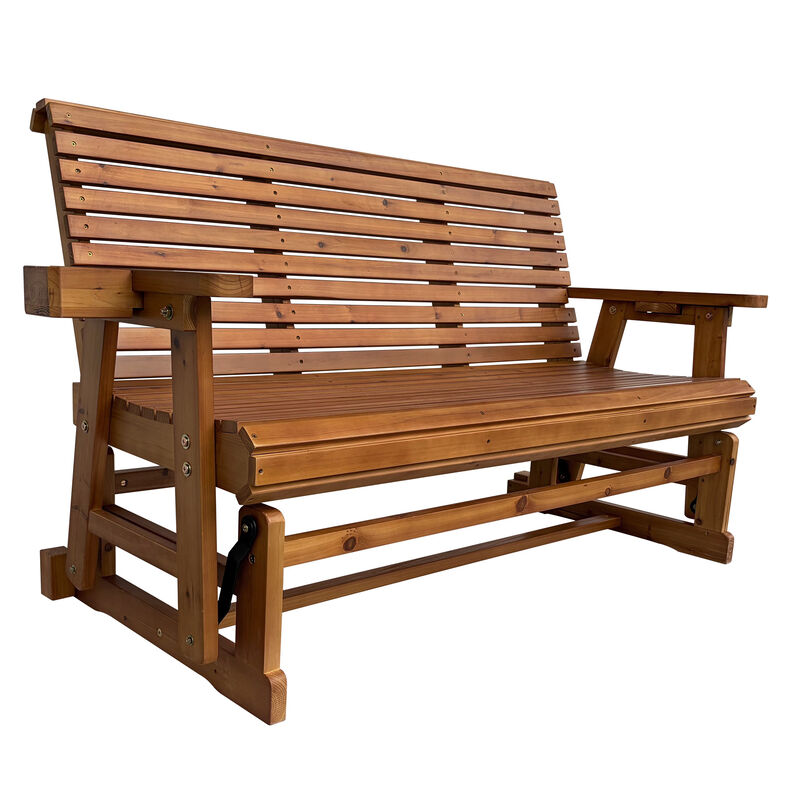 Wooden Patio Glider Bench with Cup Holders, High Roll Back and Deep Contoured Seat, Heavy Duty 800 Lb for Outdoor Porch Garden (3-Person) image number 7
