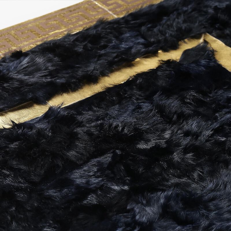 Navy Blue Tuscan Rug - Handmade Genuine Tuscan Leather Carpet with Gold Border image number 3