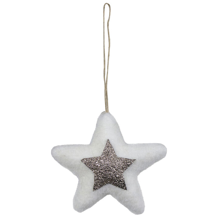 3.75" White and Silver Star Hanging Christmas Ornament