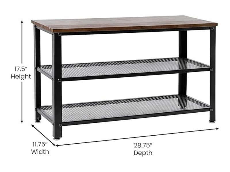 Entryway Metal Shoe Rack 3 Tier Brown Easton Mesh Shelves Wooden image number 2