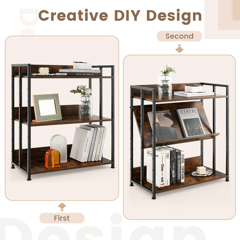 Hivvago 3-Tier Industrial Bookshelf Storage Shelf Display Rack with Adjustable Shelves image number 8