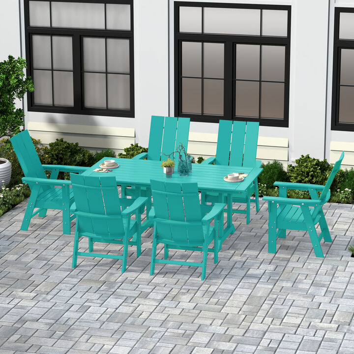 WestinTrends 7 Piece Outdoor Patio Dining Table and Modern Adirondack Armchair Set