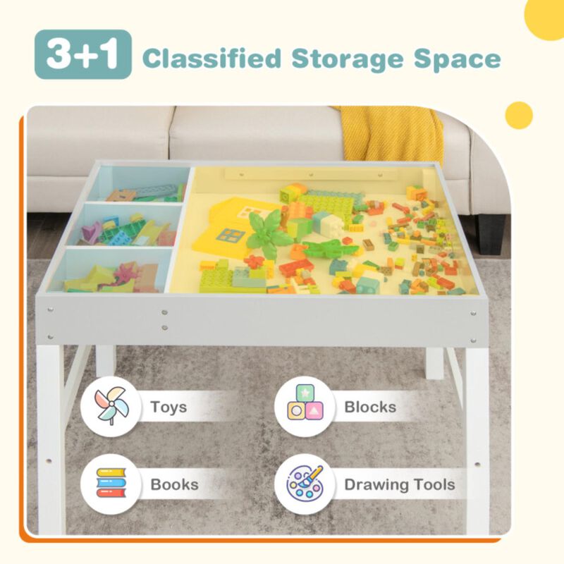 Hivvago 3 in 1 Wooden Kids Table with Storage and Double-Sided Tabletop