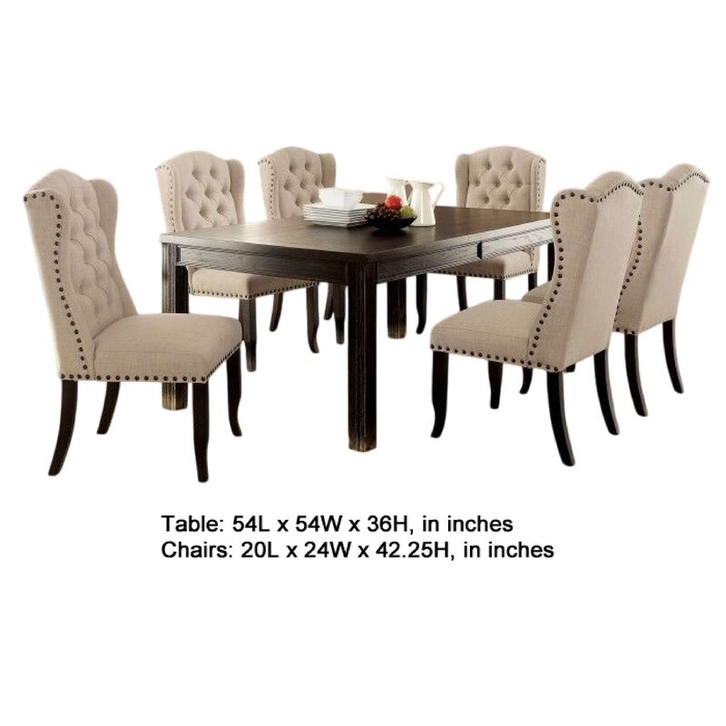 Bega 7pc Counter-Height Table Set, 6 Tufted Nailhead Chairs, Black Wood image number 5