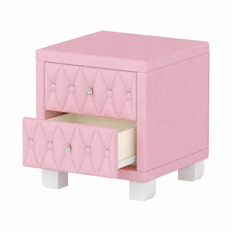Worsal Button‑Tufted Velvet 2‑Drawer Nightstand image number 3