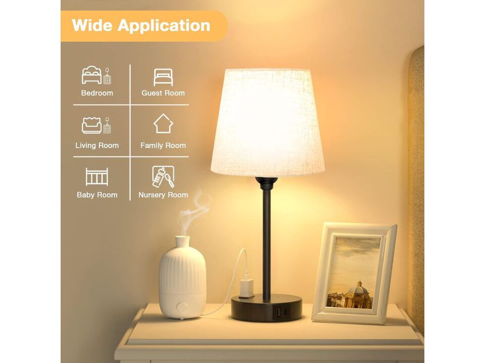 Mini Touch Table Lamps Set of 2 with USB and AC Outlet