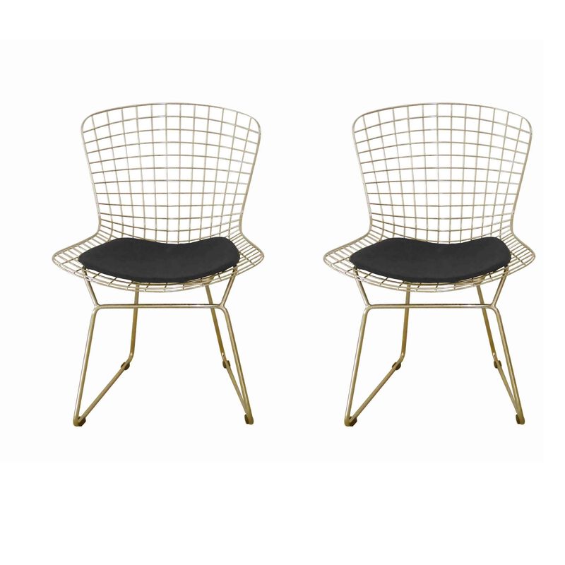 Hely 23 Inch Dining Chair Set of 2, 4 Cushions, Metal Cage Frame, Gold - Benzara