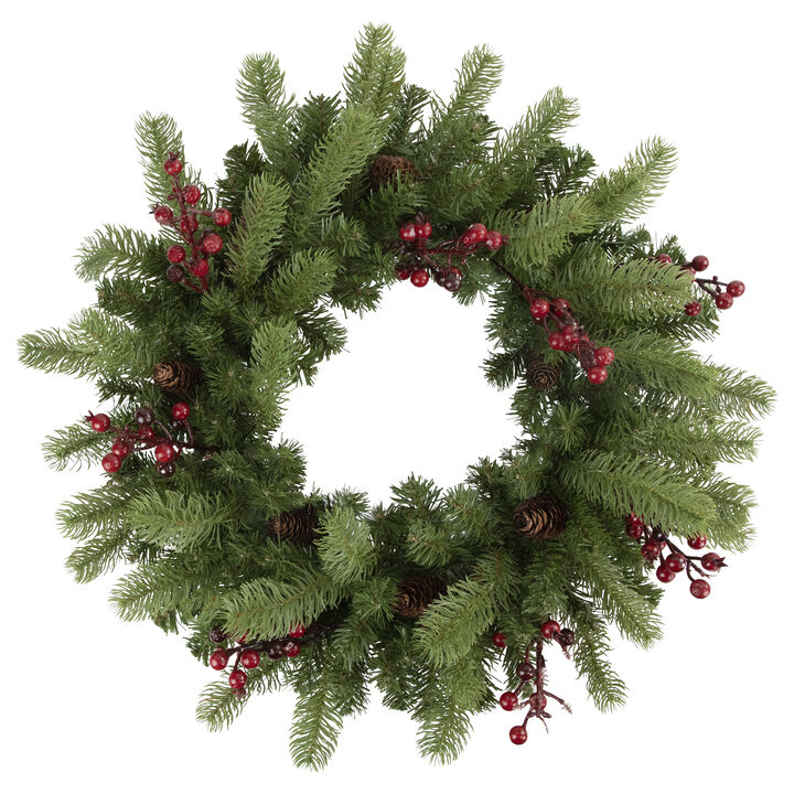 Noble Fir with Berries Artificial Christmas Wreath - 24-Inch  Unlit