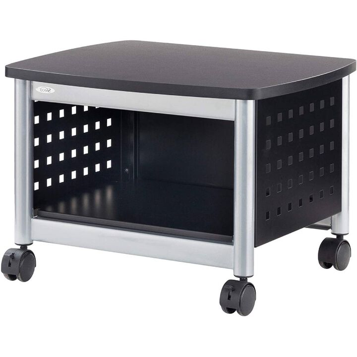 QuikFurn Under-Desk Printer Stand Mobile Office Cart in Black and Silver