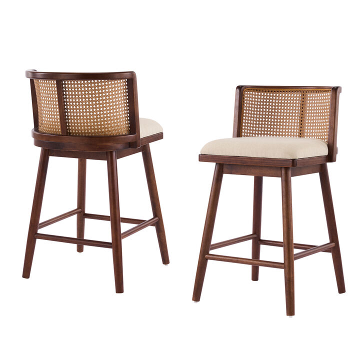 Christopher Knight Home Lyric Modern Woven Rattan Rubberwood Upholstered Counter Stools (Set of 2)