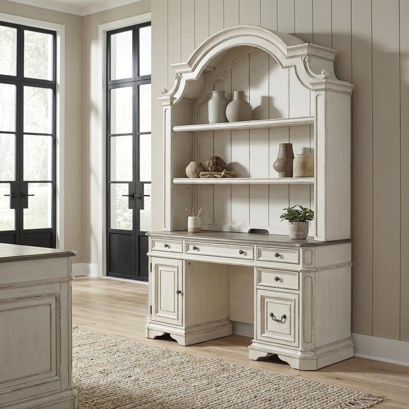 Antique White 3-Piece Office Desk And Hutch Set With Traditional Design image number 1
