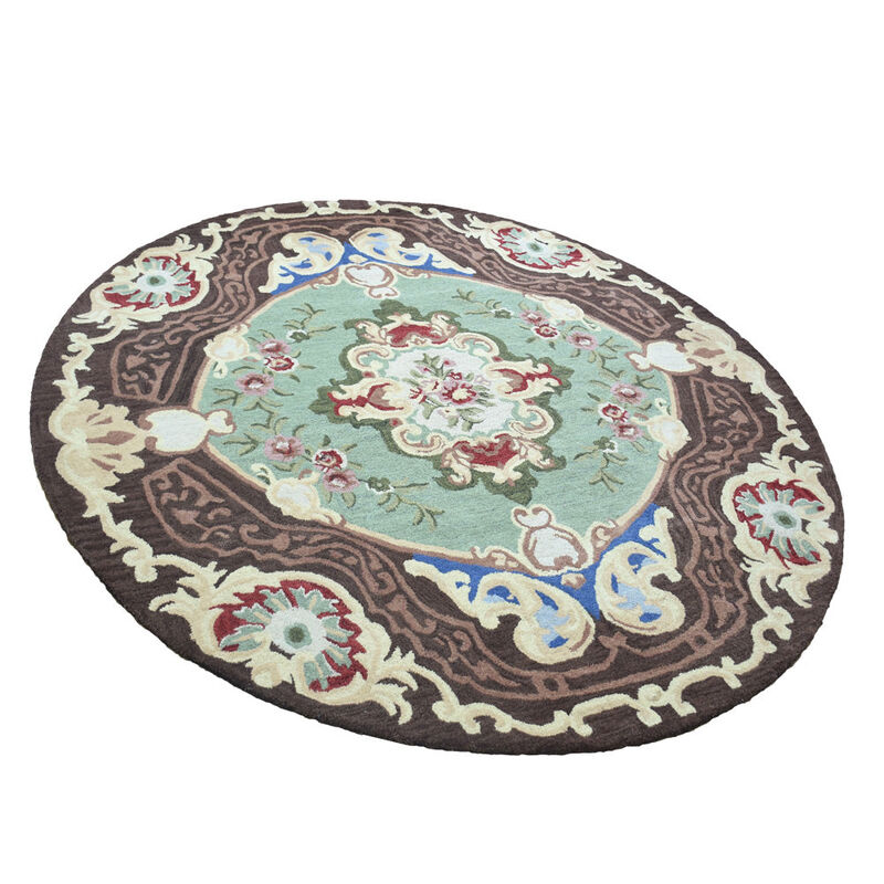 RUGSOTIC CARPETS HAND TUFTED WOOL ECO-FRIENDLY AREA RUGS  - 8'x8', Round Shape, Light Green, Classic Oriental Traditional  Design, High Pile Thick Handmade Anti Skid Area Rugs (K00S06)
