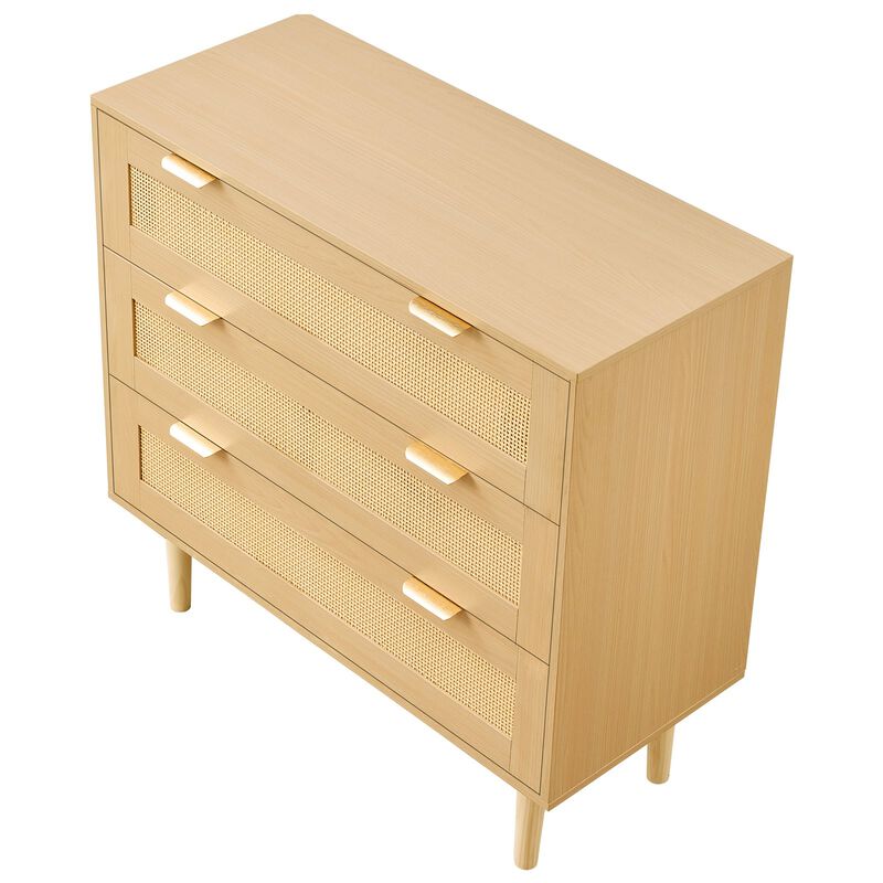 Modern Rattan 3 Drawer Dresser for Bedroom Storage Organizer image number 3