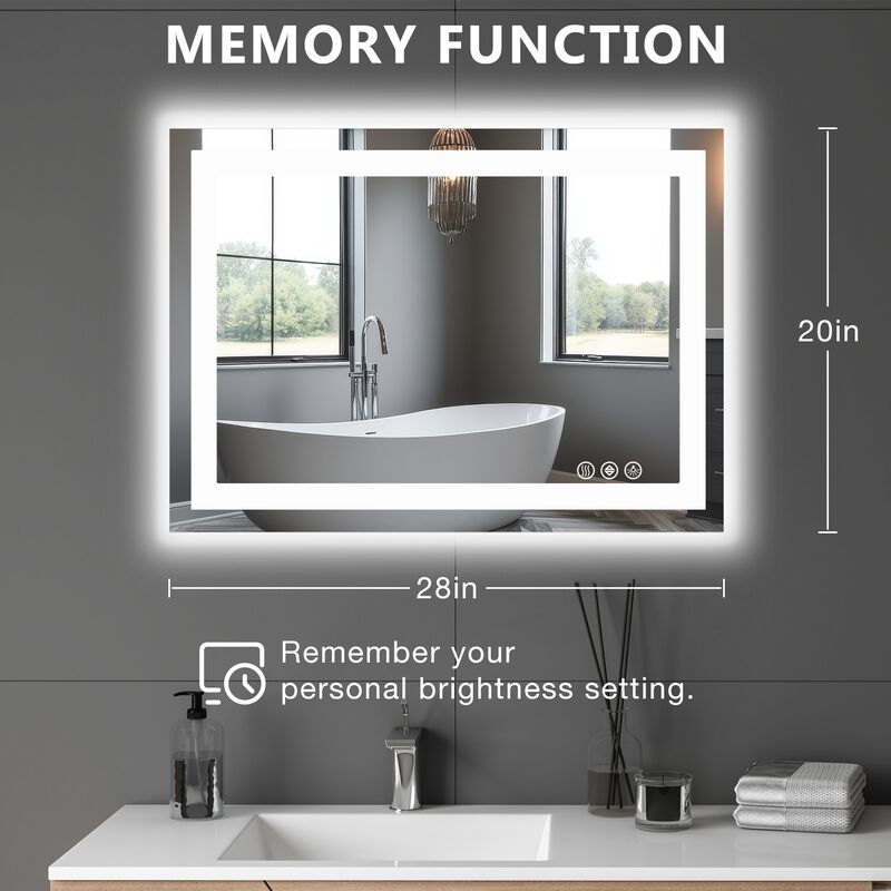 20"x28" LED Bathroom Mirror, Anti-Fog Vanity Mirror with Dual Light Modes, White