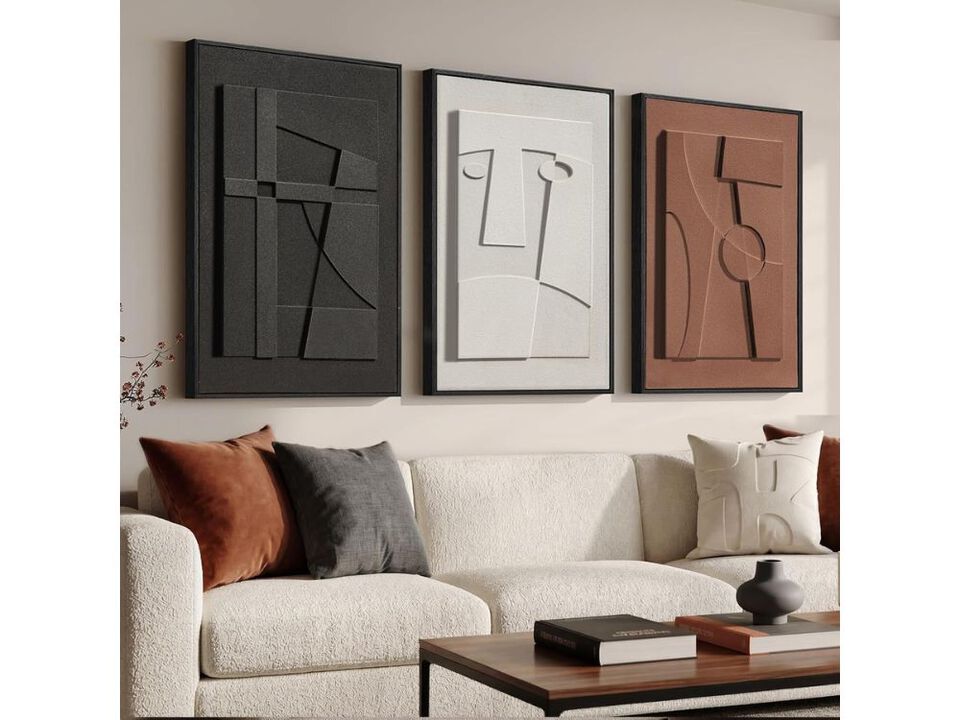 Large 3D Textured Wall Art Three Piece Abstract for Living Room Bedroom