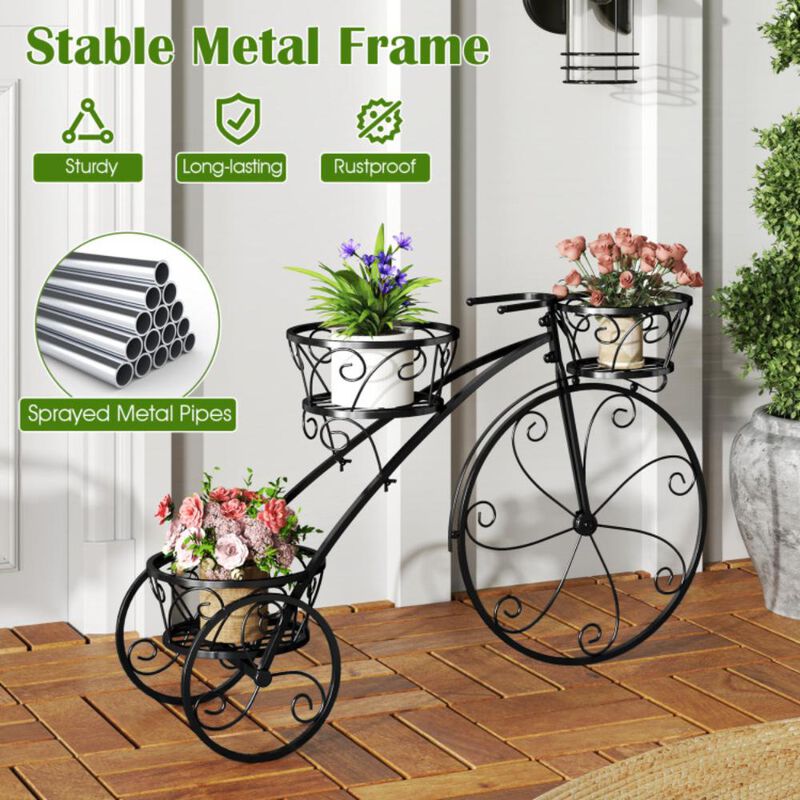 Hivvago Tricycle Plant Stand Flower Pot Cart Holder with 3 Hollowed Baskets
