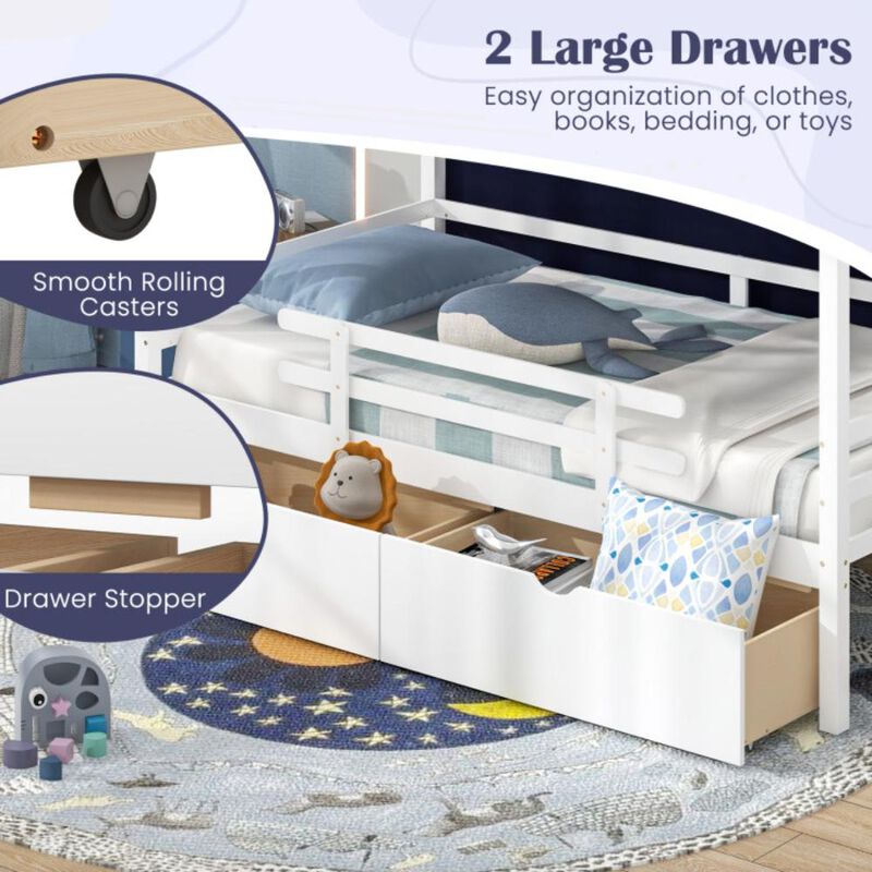 Hivvago Twin House Bed with Tent and 2 Storage Drawers for Kids