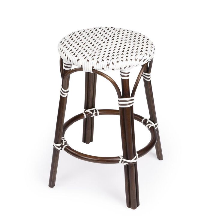 Butler Specialty Tobias Rattan Round 24 Counter Stool, White and Brown Dot