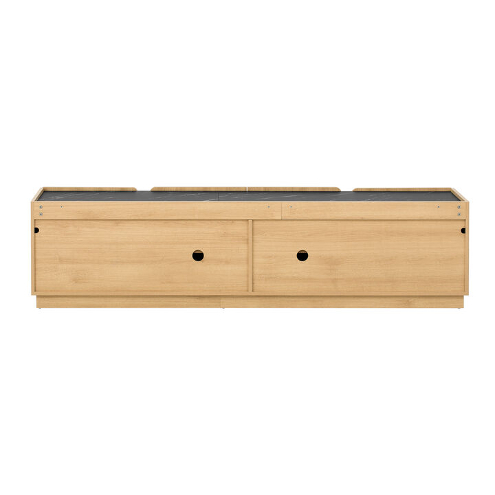 Merax Contemporary Accent Cabinet with Unique Shaped Doors, Marble Contrast Top