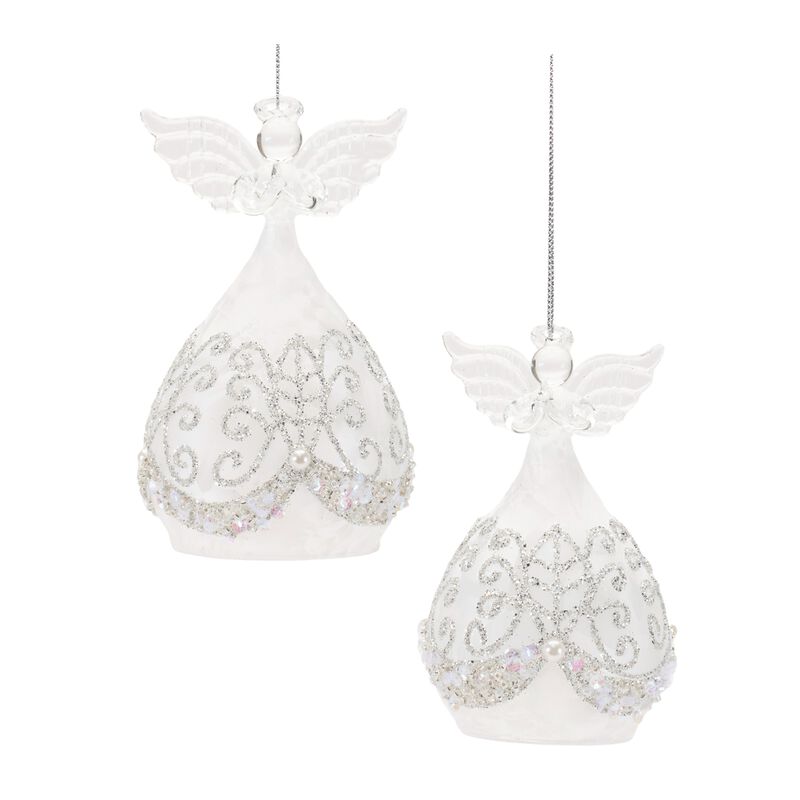 Glass Angel Ornaments with Beaded Detail, Set of 4 for Christmas Tree Styling