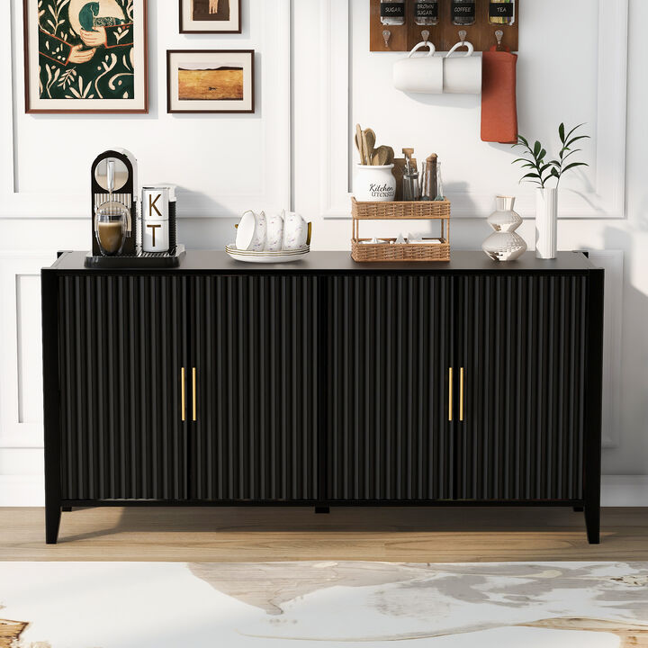 Fambep Modern Wavy-Slatted Storage Sideboard