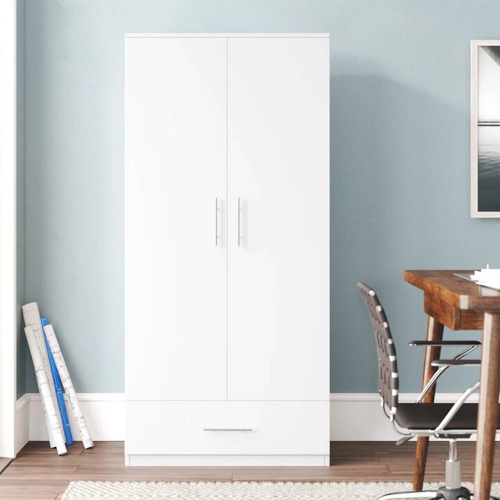 Hivvago Modern Armoire Wardrobe Closet Cabinet with Storage Drawer in White Wood Finish