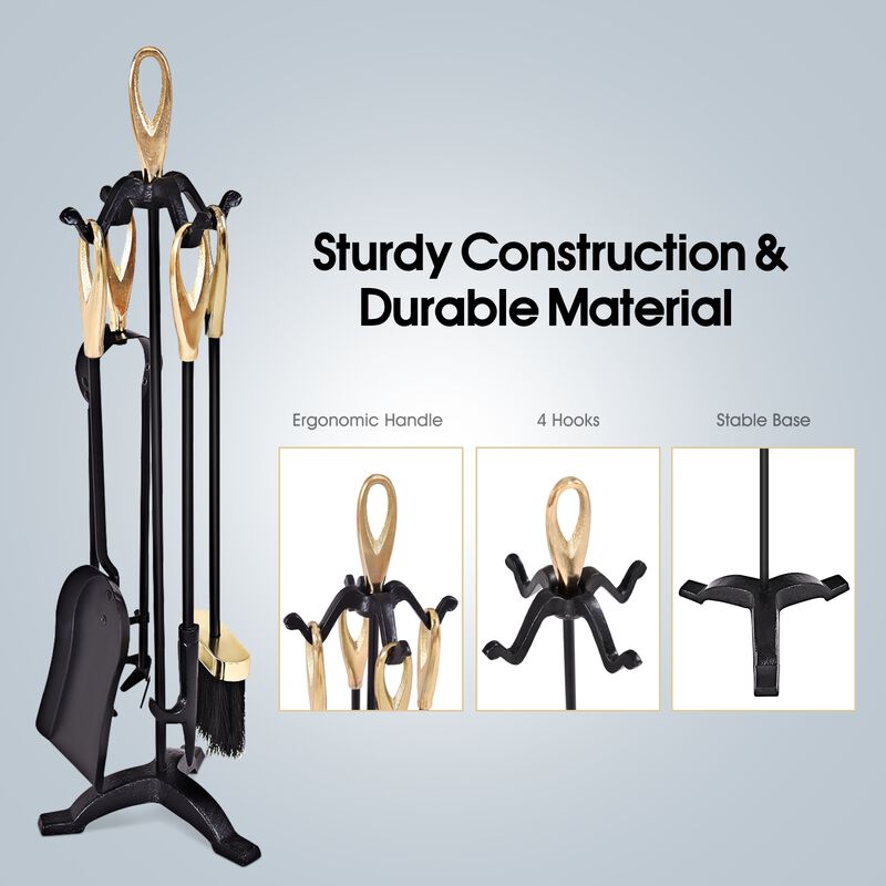 Iron Fireplace Tools Set 5 Piece for Modern or Classic Hearths image number 4
